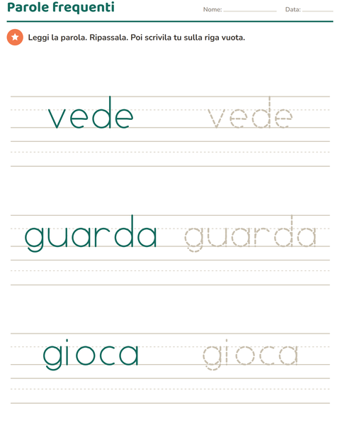 Anteprima della scheda di Parole frequenti per Scuola dell'infanzia (5-7 anni)