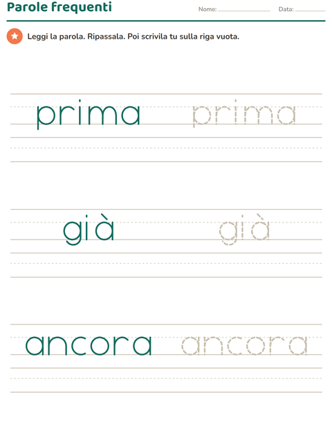 Anteprima della scheda di Parole frequenti per Scuola dell'infanzia (5-7 anni)