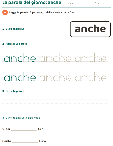 Anteprima della scheda di Parole frequenti per Scuola dell'infanzia (5-7 anni)