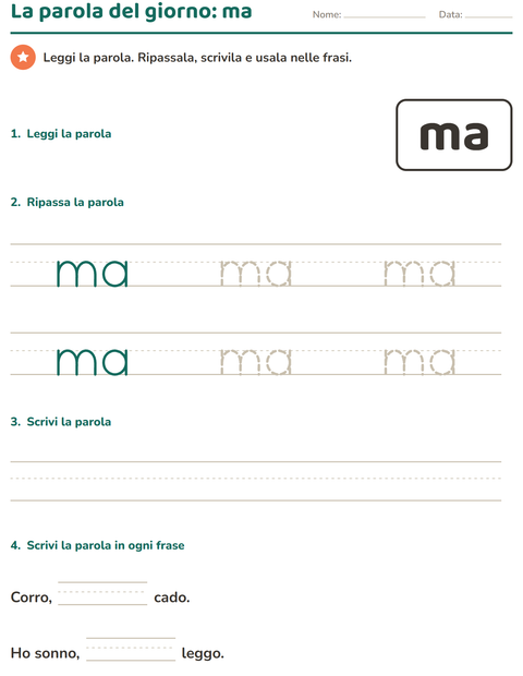 Anteprima della scheda di Parole frequenti per Scuola dell'infanzia (5-7 anni)