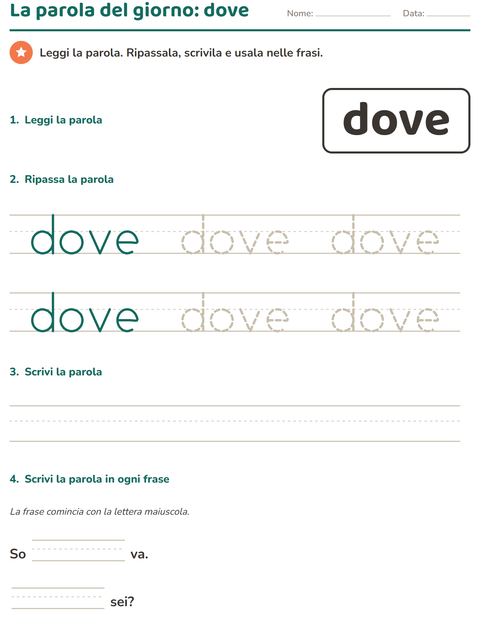 Anteprima della scheda di Parole frequenti per Scuola dell'infanzia (5-7 anni)