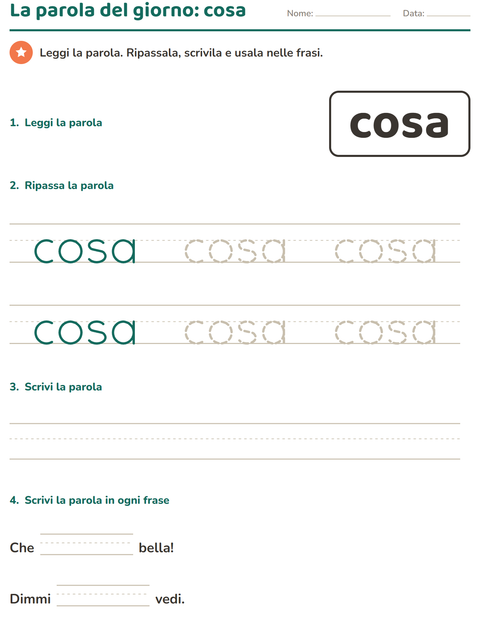 Anteprima della scheda di Parole frequenti per Scuola dell'infanzia (5-7 anni)
