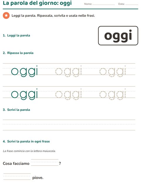 Anteprima della scheda di Parole frequenti per Scuola dell'infanzia (5-7 anni)