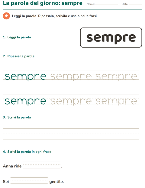 Anteprima della scheda di Parole frequenti per Scuola dell'infanzia (5-7 anni)