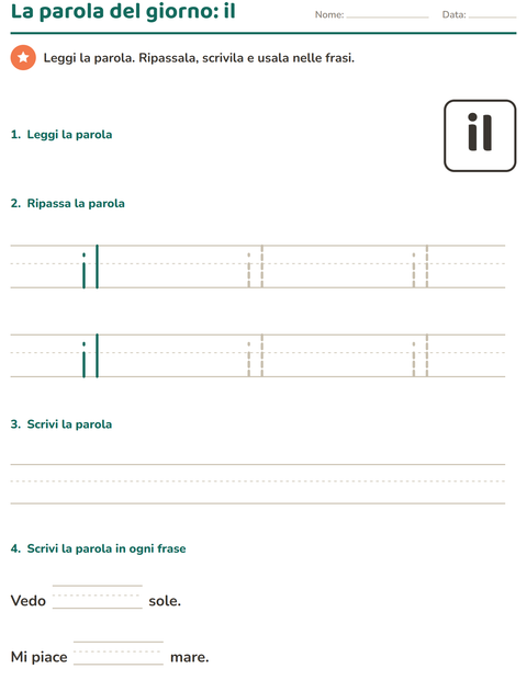 Anteprima della scheda di Parole frequenti per Scuola dell'infanzia (5-7 anni)