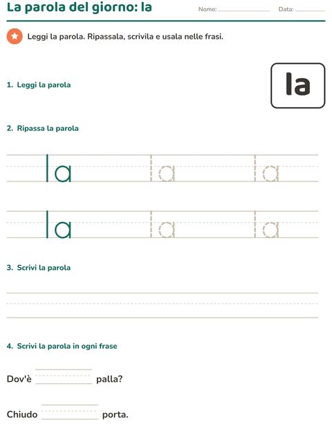 Anteprima della scheda di Parole frequenti per Scuola dell'infanzia (5-7 anni)