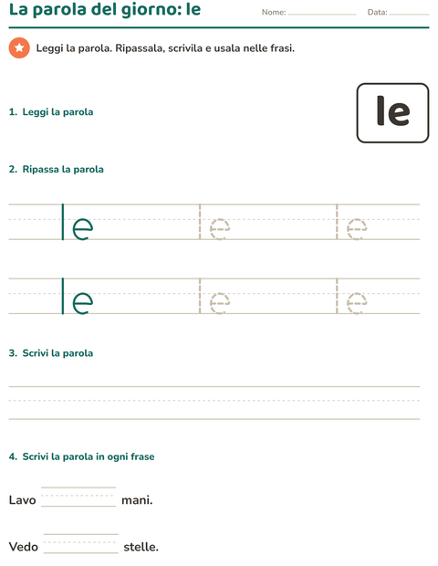 Anteprima della scheda di Parole frequenti per Scuola dell'infanzia (5-7 anni)