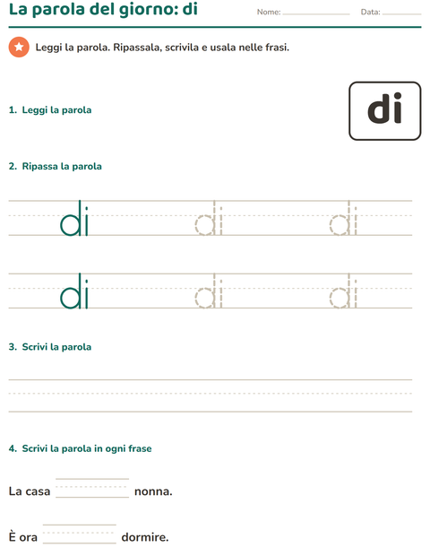 Anteprima della scheda di Parole frequenti per Scuola dell'infanzia (5-7 anni)