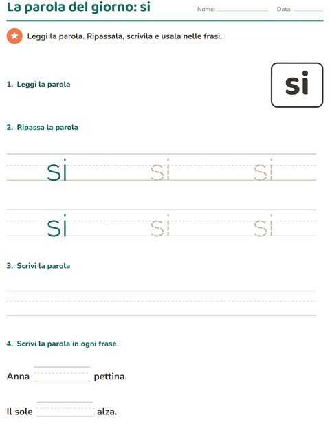 Anteprima della scheda di Parole frequenti per Scuola dell'infanzia (5-7 anni)