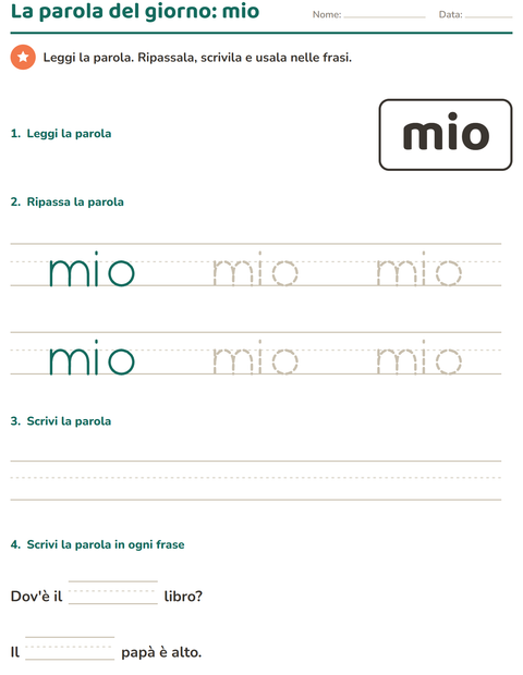 Anteprima della scheda di Parole frequenti per Scuola dell'infanzia (5-7 anni)