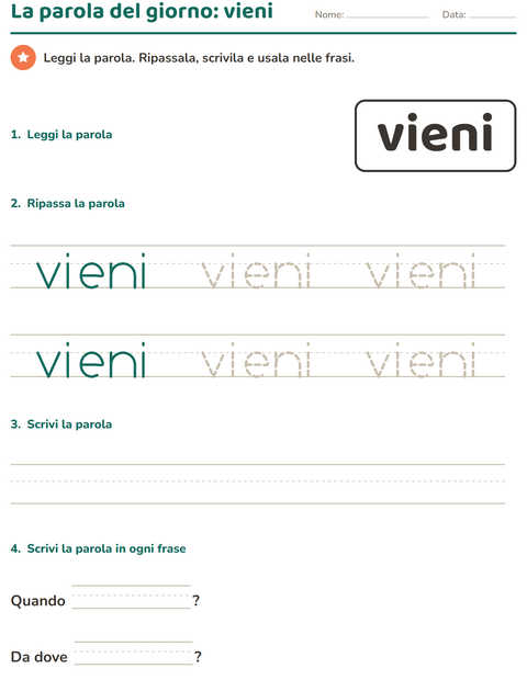 Anteprima della scheda di Parole frequenti per Scuola dell'infanzia (5-7 anni)