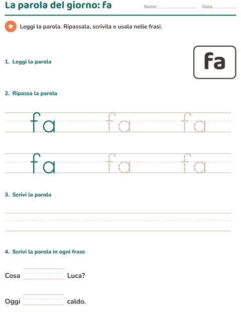 Anteprima della scheda di Parole frequenti per Scuola dell'infanzia (5-7 anni)