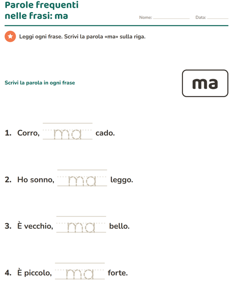 Anteprima della scheda di Parole frequenti per Scuola dell'infanzia (5-7 anni)