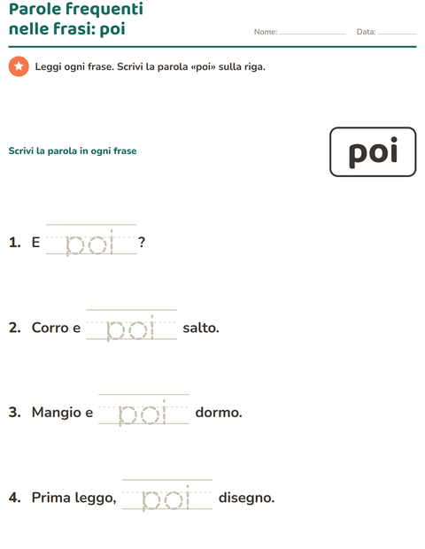 Anteprima della scheda di Parole frequenti per Scuola dell'infanzia (5-7 anni)