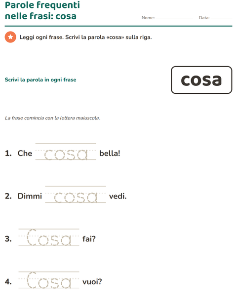 Anteprima della scheda di Parole frequenti per Scuola dell'infanzia (5-7 anni)