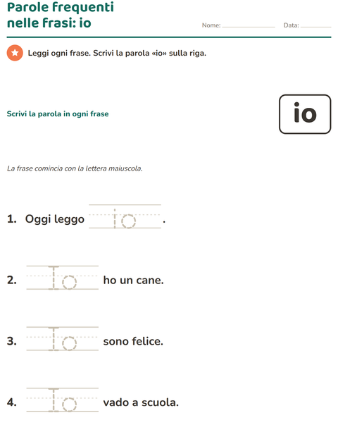 Anteprima della scheda di Parole frequenti per Scuola dell'infanzia (5-7 anni)