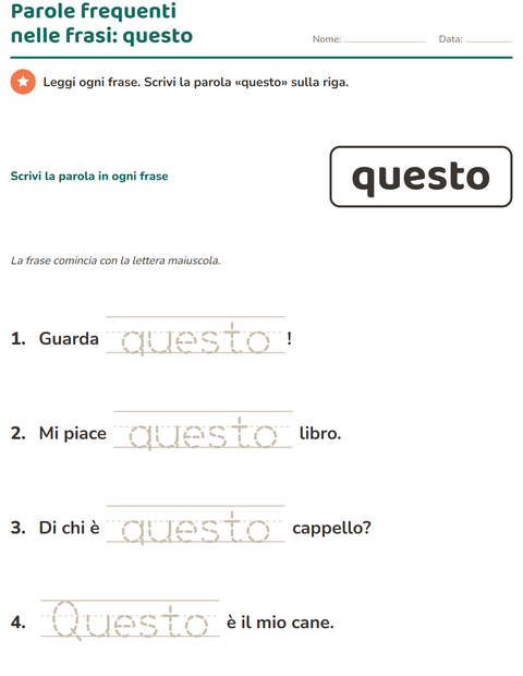 Anteprima della scheda di Parole frequenti per Scuola dell'infanzia (5-7 anni)
