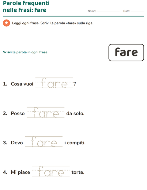 Anteprima della scheda di Parole frequenti per Scuola dell'infanzia (5-7 anni)