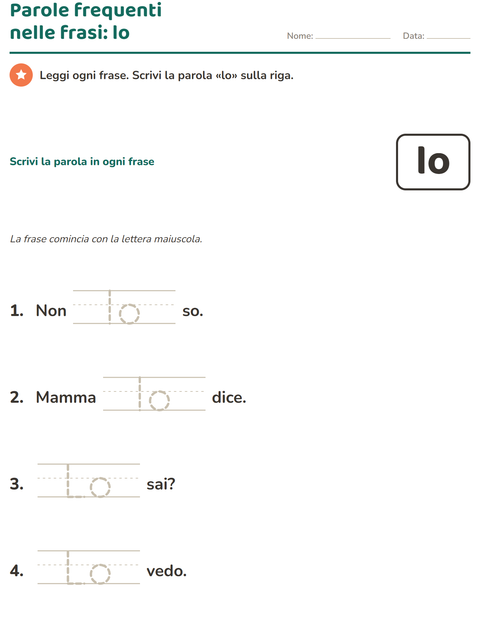 Anteprima della scheda di Parole frequenti per Scuola dell'infanzia (5-7 anni)