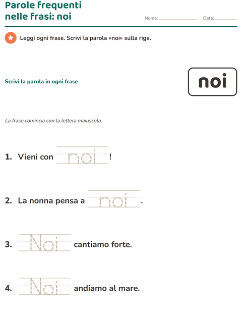 Anteprima della scheda di Parole frequenti per Scuola dell'infanzia (5-7 anni)