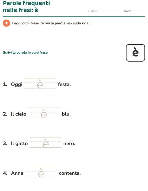 Anteprima della scheda di Parole frequenti per Scuola dell'infanzia (5-7 anni)