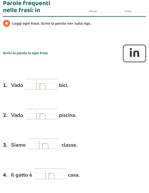 Anteprima della scheda di Parole frequenti per Scuola dell'infanzia (5-7 anni)