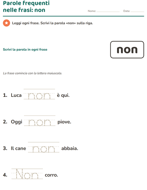 Anteprima della scheda di Parole frequenti per Scuola dell'infanzia (5-7 anni)