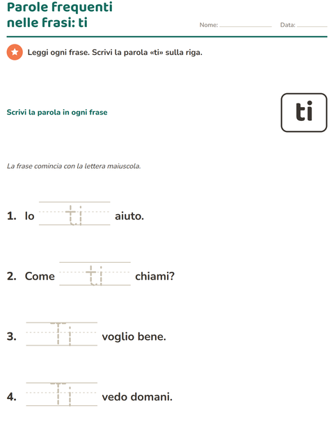Anteprima della scheda di Parole frequenti per Scuola dell'infanzia (5-7 anni)