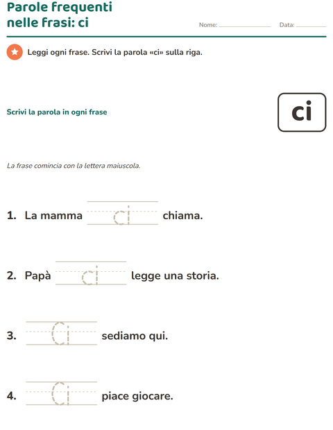 Anteprima della scheda di Parole frequenti per Scuola dell'infanzia (5-7 anni)