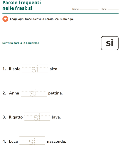Anteprima della scheda di Parole frequenti per Scuola dell'infanzia (5-7 anni)