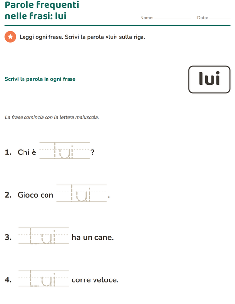 Anteprima della scheda di Parole frequenti per Scuola dell'infanzia (5-7 anni)