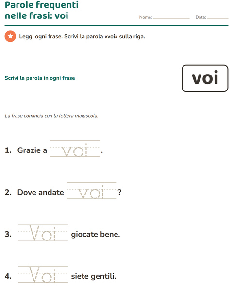 Anteprima della scheda di Parole frequenti per Scuola dell'infanzia (5-7 anni)