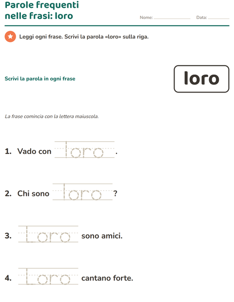 Anteprima della scheda di Parole frequenti per Scuola dell'infanzia (5-7 anni)