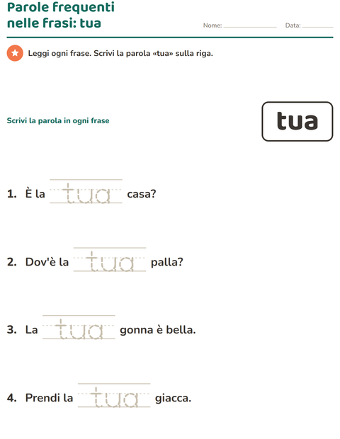 Anteprima della scheda di Parole frequenti per Scuola dell'infanzia (5-7 anni)