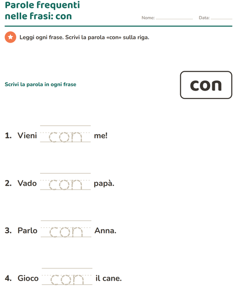 Anteprima della scheda di Parole frequenti per Scuola dell'infanzia (5-7 anni)