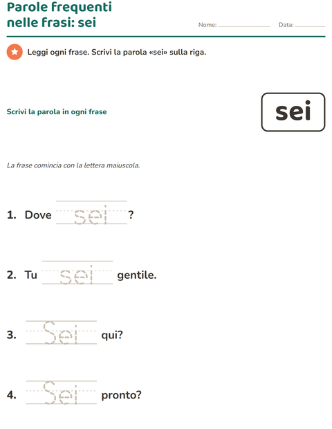 Anteprima della scheda di Parole frequenti per Scuola dell'infanzia (5-7 anni)
