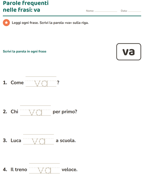 Anteprima della scheda di Parole frequenti per Scuola dell'infanzia (5-7 anni)
