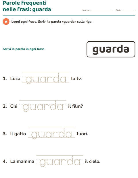 Anteprima della scheda di Parole frequenti per Scuola dell'infanzia (5-7 anni)