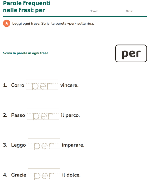 Anteprima della scheda di Parole frequenti per Scuola dell'infanzia (5-7 anni)