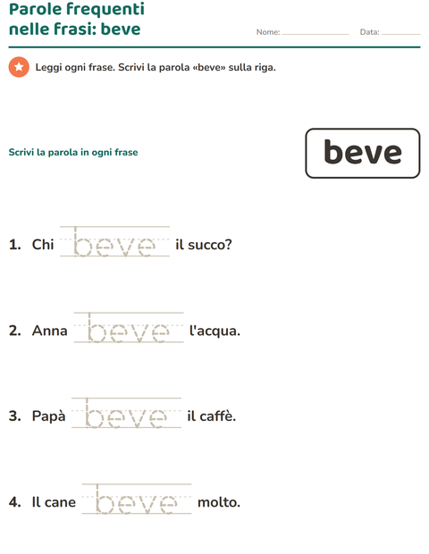 Anteprima della scheda di Parole frequenti per Scuola dell'infanzia (5-7 anni)