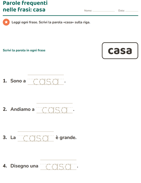 Anteprima della scheda di Parole frequenti per Scuola dell'infanzia (5-7 anni)