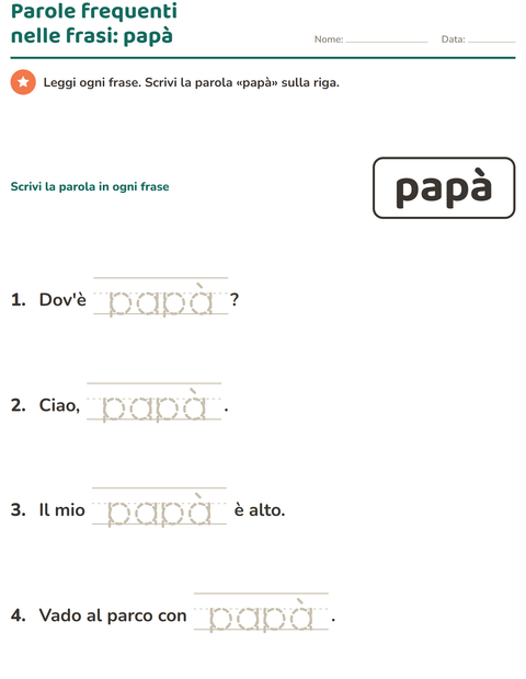 Anteprima della scheda di Parole frequenti per Scuola dell'infanzia (5-7 anni)