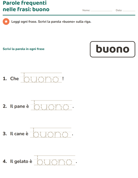 Anteprima della scheda di Parole frequenti per Scuola dell'infanzia (5-7 anni)