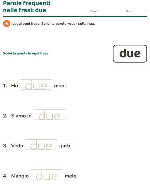 Anteprima della scheda di Parole frequenti per Scuola dell'infanzia (5-7 anni)