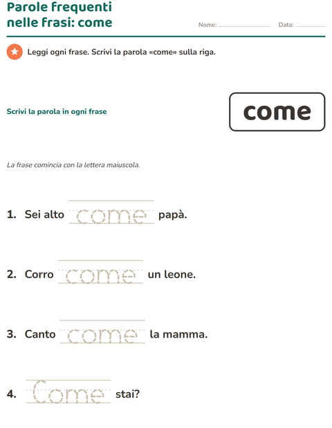 Anteprima della scheda di Parole frequenti per Scuola dell'infanzia (5-7 anni)