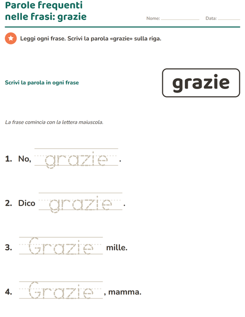 Anteprima della scheda di Parole frequenti per Scuola dell'infanzia (5-7 anni)