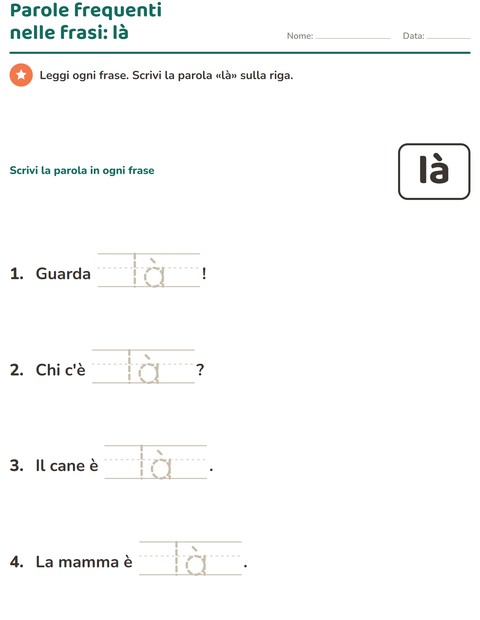 Anteprima della scheda di Parole frequenti per Scuola dell'infanzia (5-7 anni)