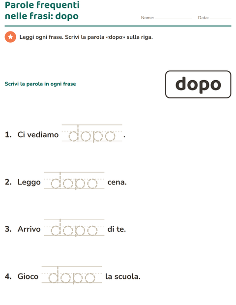 Anteprima della scheda di Parole frequenti per Scuola dell'infanzia (5-7 anni)