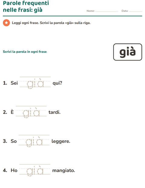 Anteprima della scheda di Parole frequenti per Scuola dell'infanzia (5-7 anni)