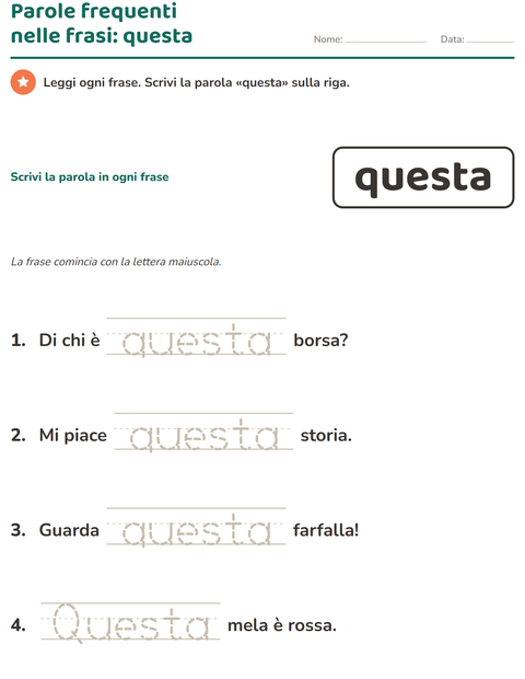 Anteprima della scheda di Parole frequenti per Scuola dell'infanzia (5-7 anni)